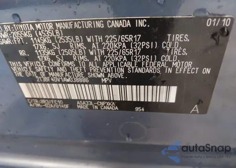 2010 Toyota Rav4 from USA, damaged, VIN 2T3BF4DV1AW038886